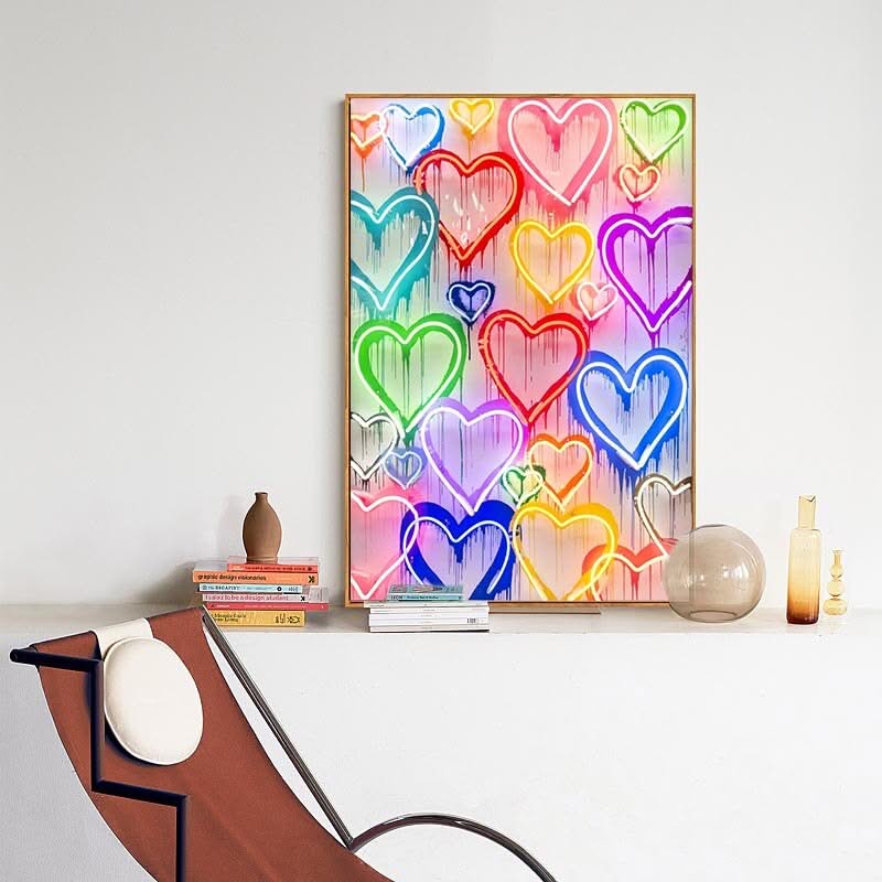 Colourful Love Hearts Canvas Wall Art-ChandeliersDecor.com