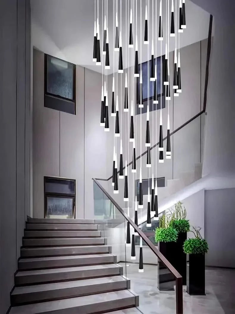 ChandeliersDecor.com-Staircase Chandelier-Cone Tubes Staircase Chandelier: Exquisite Illumination