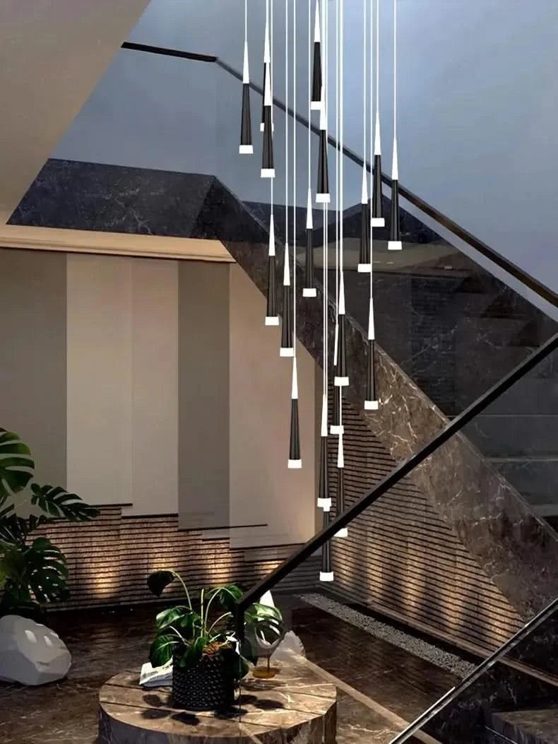 ChandeliersDecor.com-Staircase Chandelier-Cone Tubes Staircase Chandelier: Exquisite Illumination