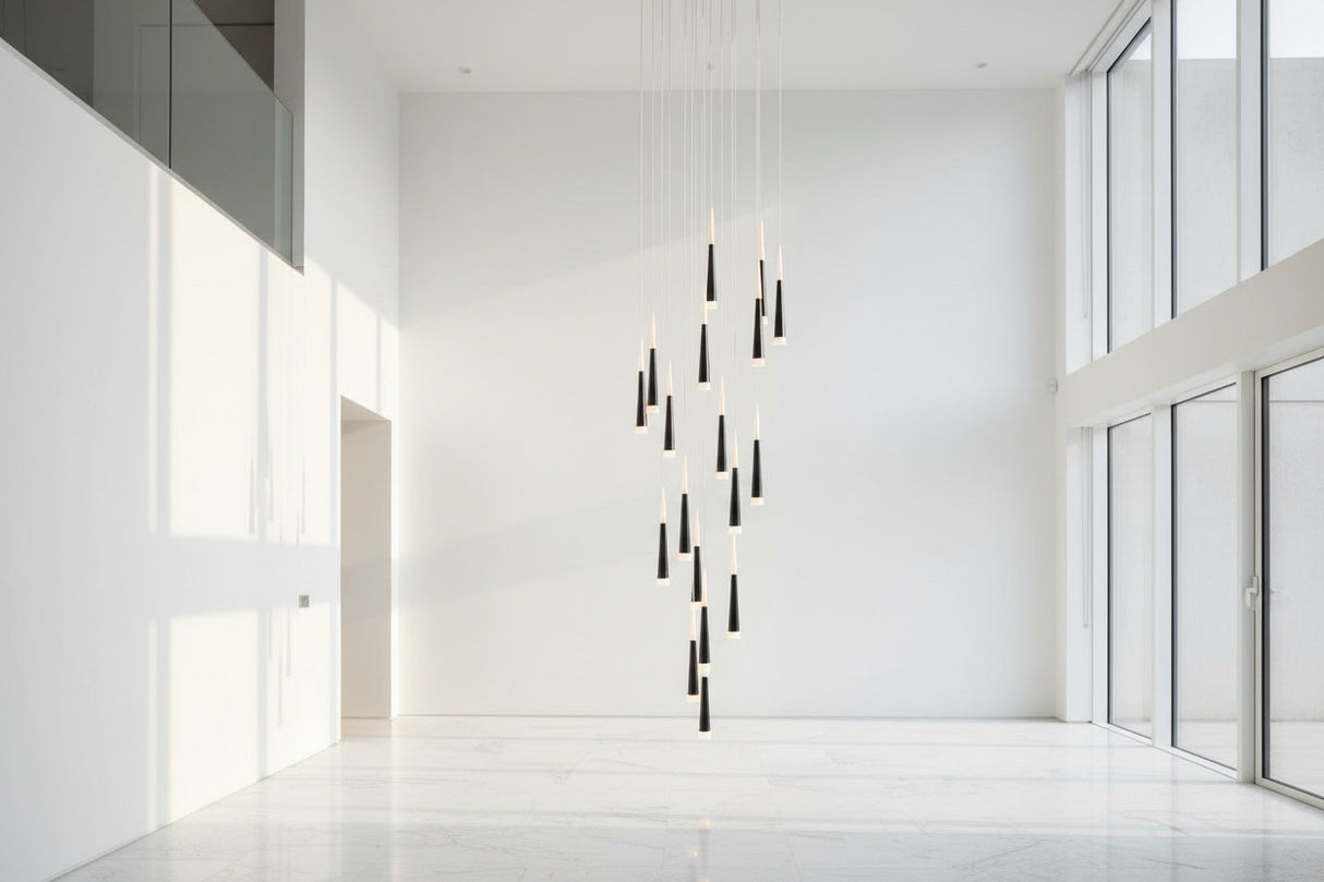 ChandeliersDecor.com-Staircase Chandelier-Cone Tubes Staircase Chandelier: Exquisite Illumination