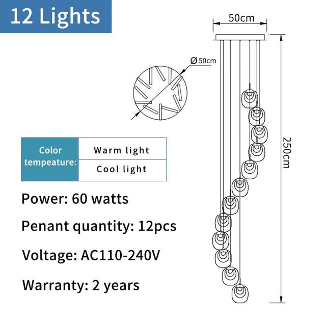 Crystal LED Pendant Chandelier – Rotating Staircase Lighting-ChandeliersDecor.com