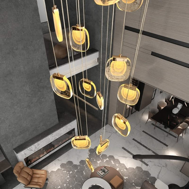 Crystal LED Pendant Chandelier – Rotating Staircase Lighting-ChandeliersDecor.com