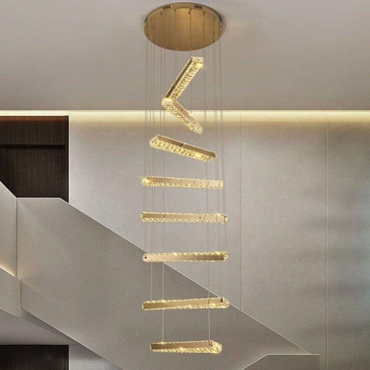 ChandeliersDecor.com-Staircase Chandelier-Crystal Rotating Bars Stairs LED Chandelier