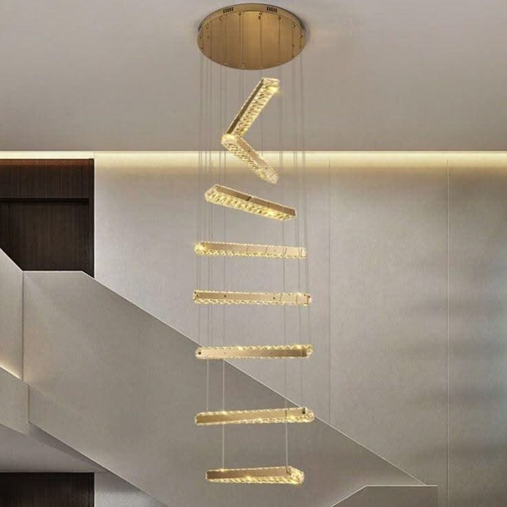 ChandeliersDecor.com-Staircase Chandelier-Crystal Rotating Bars Stairs LED Chandelier