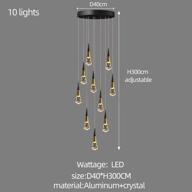 Crystal Spiral Cones Staircase Chandelier-ChandeliersDecor.com