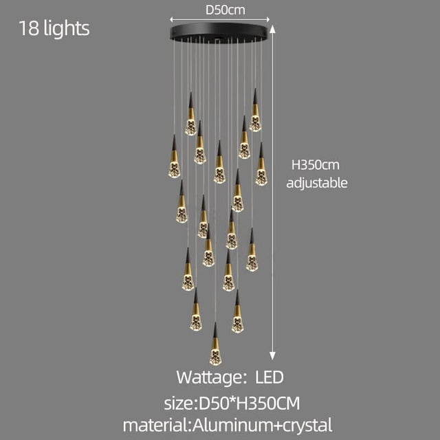 Crystal Spiral Cones Staircase Chandelier-ChandeliersDecor.com