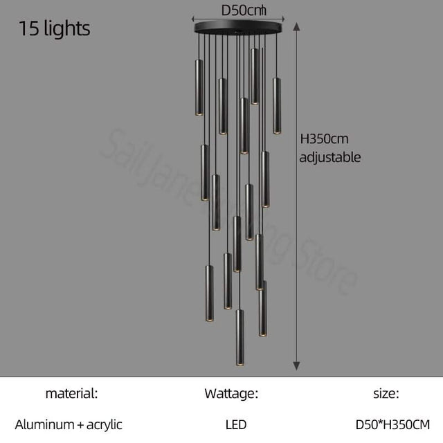 Cylindrical Pendant Staircase Chandelier-ChandeliersDecor.com
