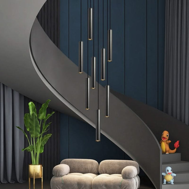 Cylindrical Pendant Staircase Chandelier-ChandeliersDecor.com