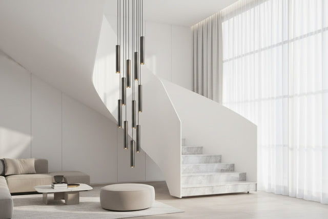 Cylindrical Pendant Staircase Chandelier-ChandeliersDecor.com
