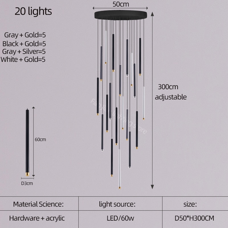 ChandeliersDecor.com-Staircase Chandelier-Cylindrical Two Color LED Chandelier - Dazzling Illumination