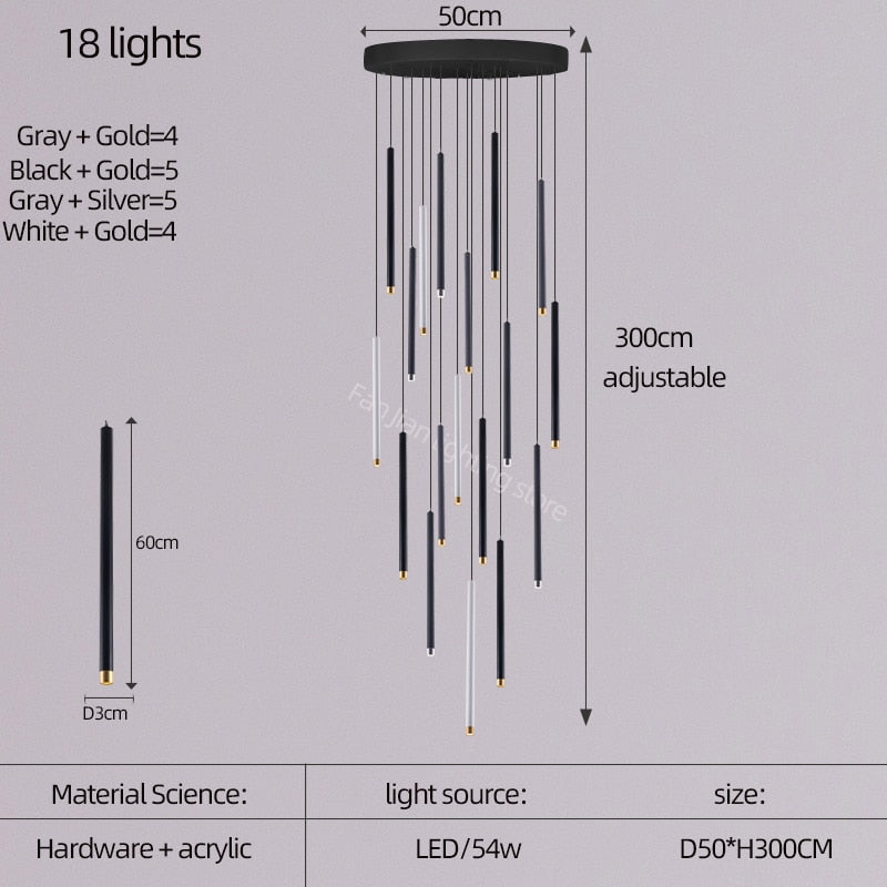 ChandeliersDecor.com-Staircase Chandelier-Cylindrical Two Color LED Chandelier - Dazzling Illumination
