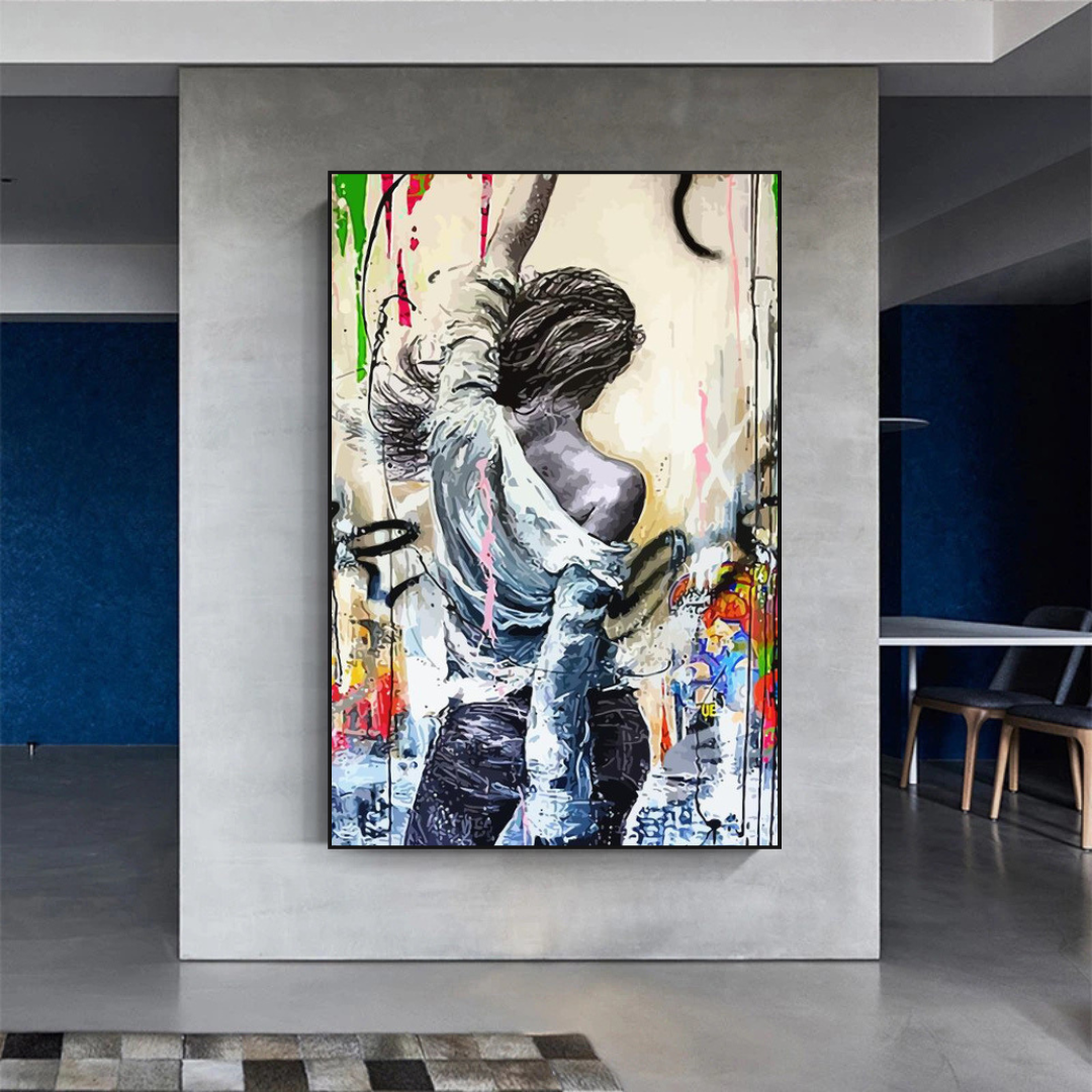Dancing Girl Street Graffiti Canvas Wall Art-ChandeliersDecor.com