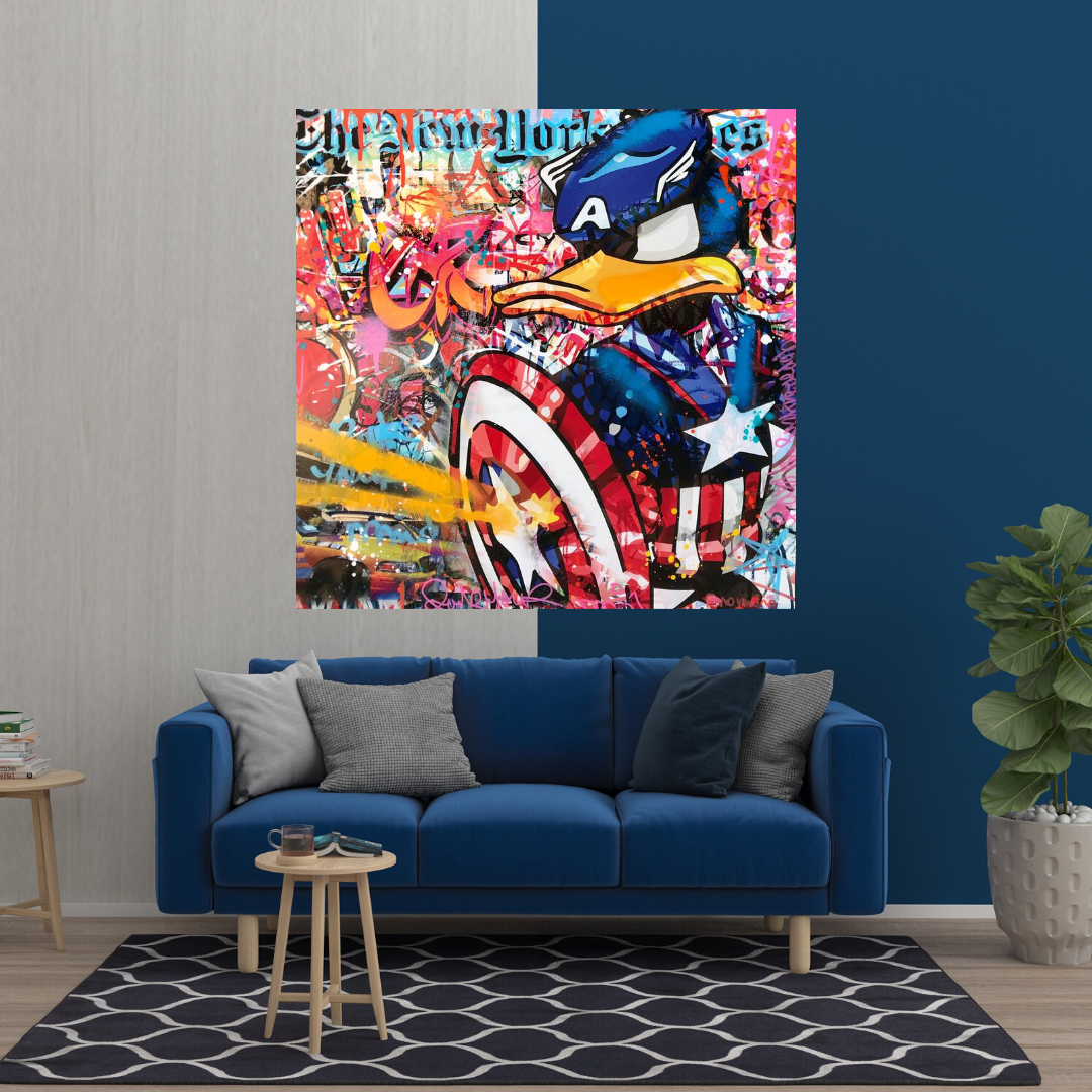 Disney Donald Duck Warrior Captain America Graffiti Canvas Wall Art-ChandeliersDecor.com