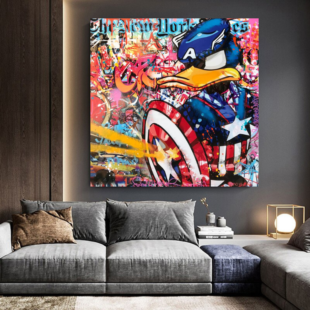 Disney Donald Duck Warrior Captain America Graffiti Canvas Wall Art-ChandeliersDecor.com