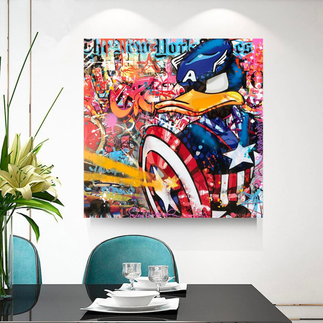 Disney Donald Duck Warrior Captain America Graffiti Canvas Wall Art-ChandeliersDecor.com