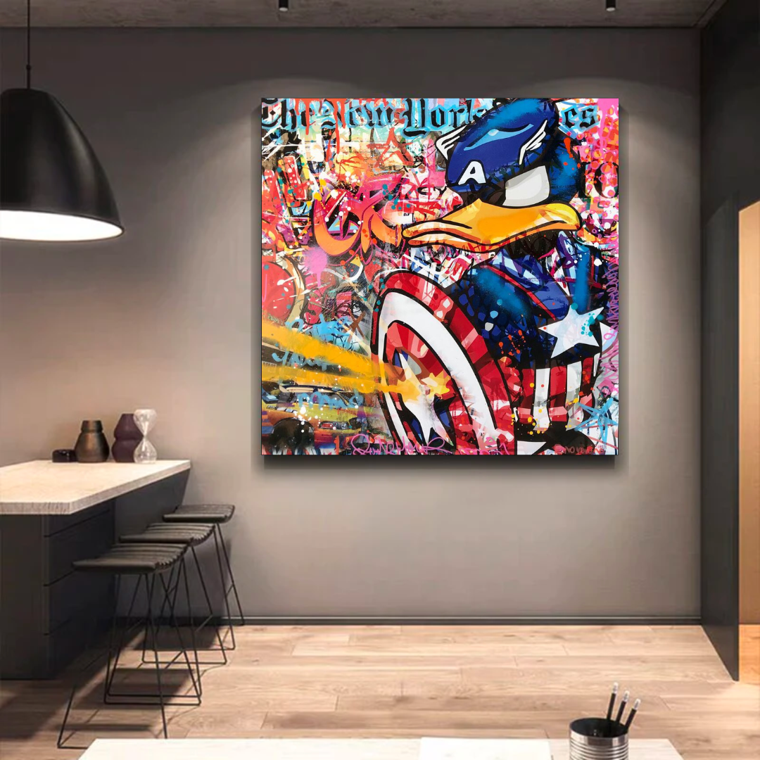 Disney Donald Duck Warrior Captain America Graffiti Canvas Wall Art-ChandeliersDecor.com