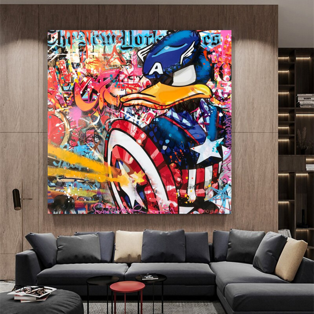 Disney Donald Duck Warrior Captain America Graffiti Canvas Wall Art-ChandeliersDecor.com