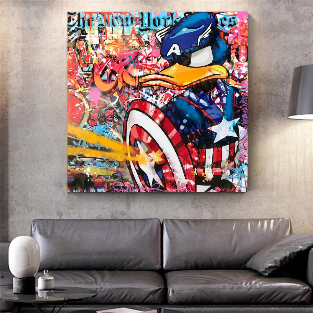 Disney Donald Duck Warrior Captain America Graffiti Canvas Wall Art-ChandeliersDecor.com