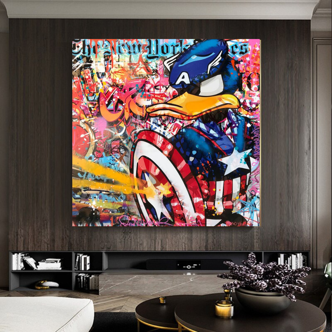 Disney Donald Duck Warrior Captain America Graffiti Canvas Wall Art-ChandeliersDecor.com