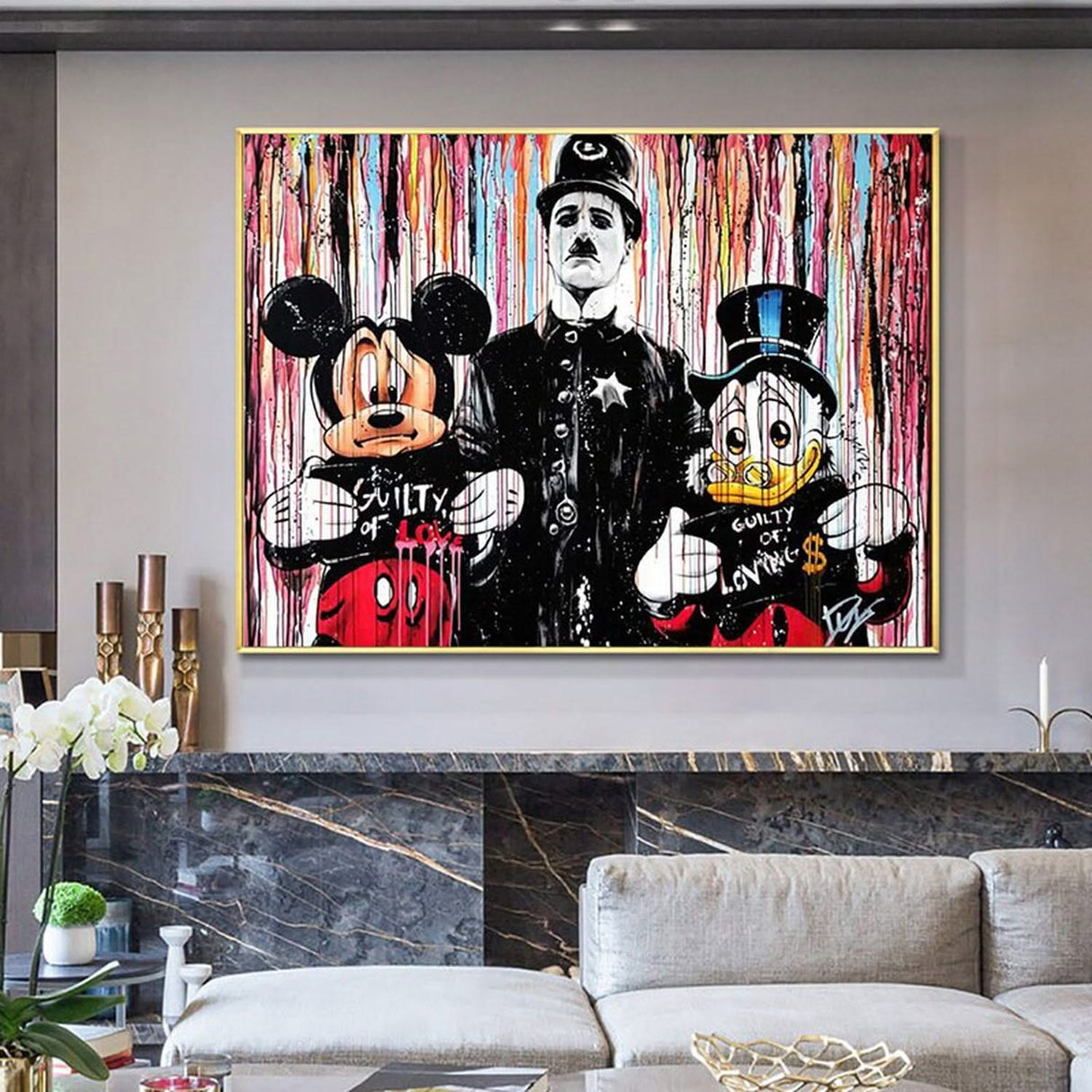 Disney Mickey Donald Duck Arrested by Charlie Canvas Wall Art-ChandeliersDecor.com