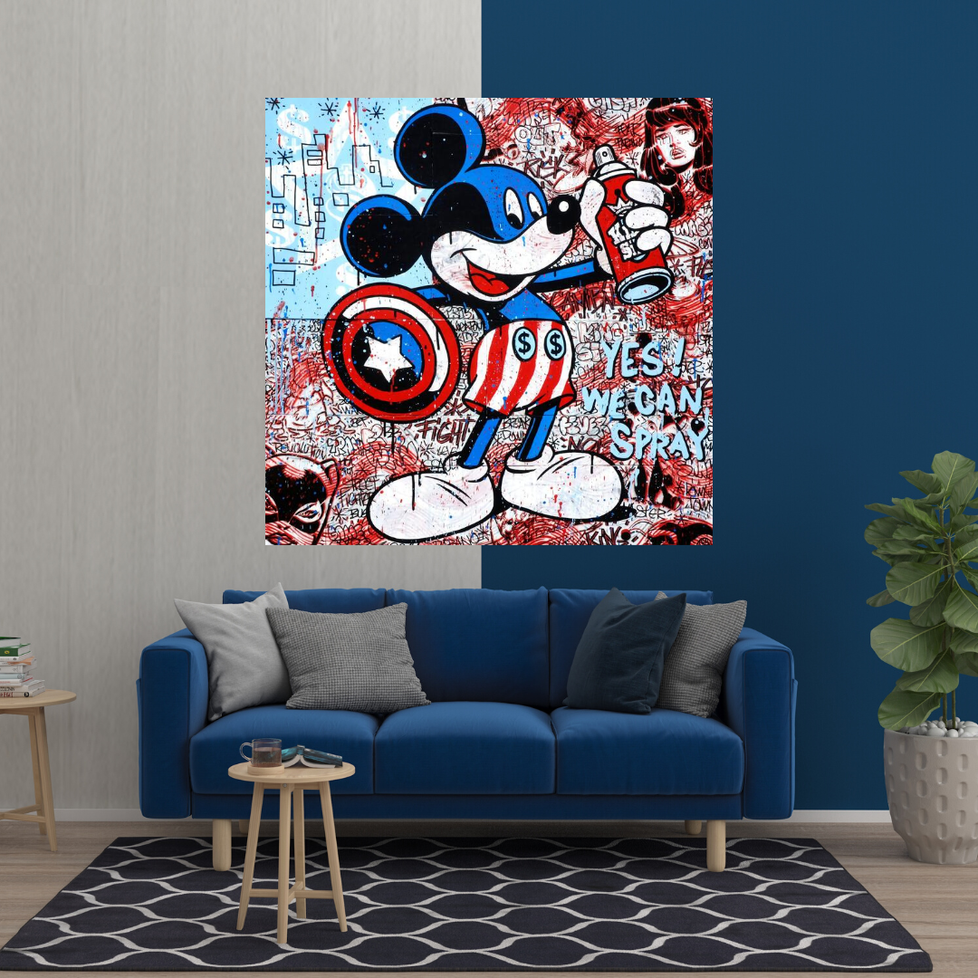 Disney Mickey Mouse Warrior Captain America Graffiti Canvas Wall Art-ChandeliersDecor.com