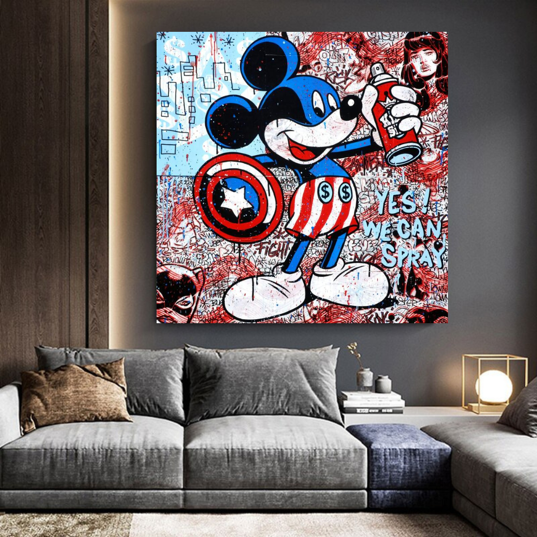 Disney Mickey Mouse Warrior Captain America Graffiti Canvas Wall Art-ChandeliersDecor.com
