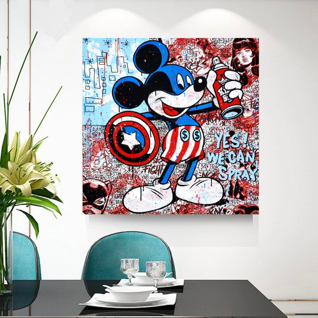 Disney Mickey Mouse Warrior Captain America Graffiti Canvas Wall Art-ChandeliersDecor.com