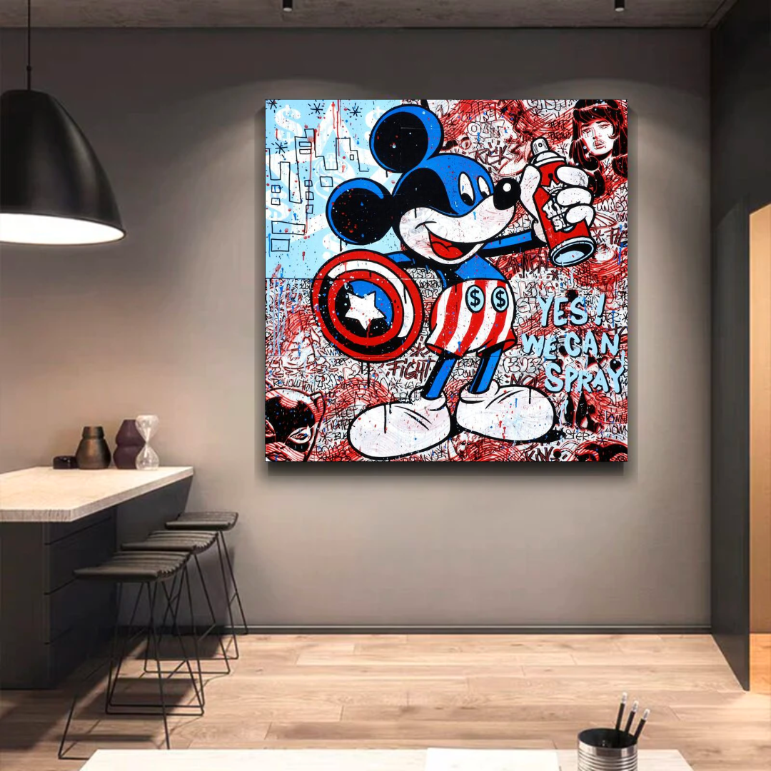 Disney Mickey Mouse Warrior Captain America Graffiti Canvas Wall Art-ChandeliersDecor.com