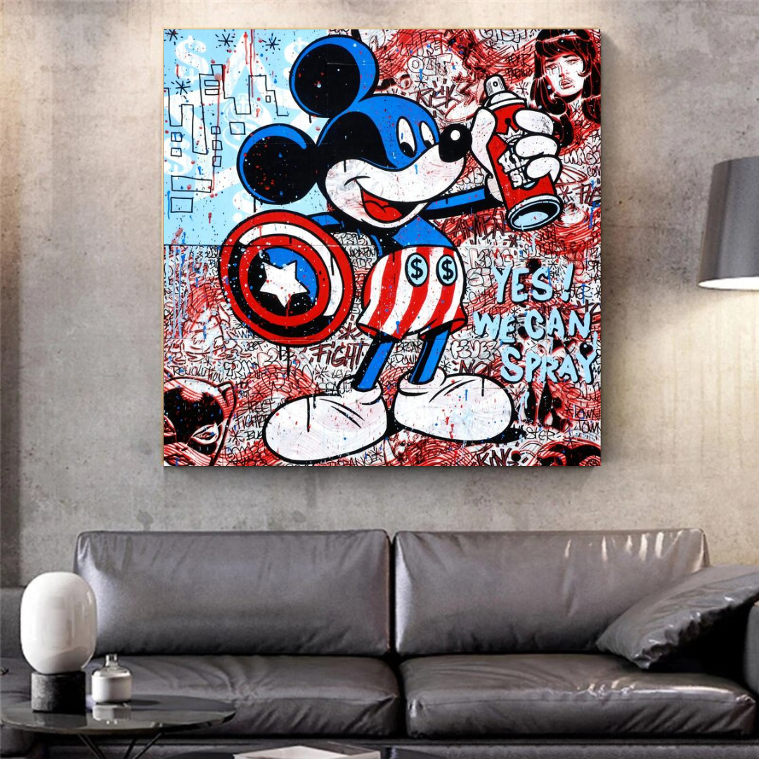Disney Mickey Mouse Warrior Captain America Graffiti Canvas Wall Art-ChandeliersDecor.com