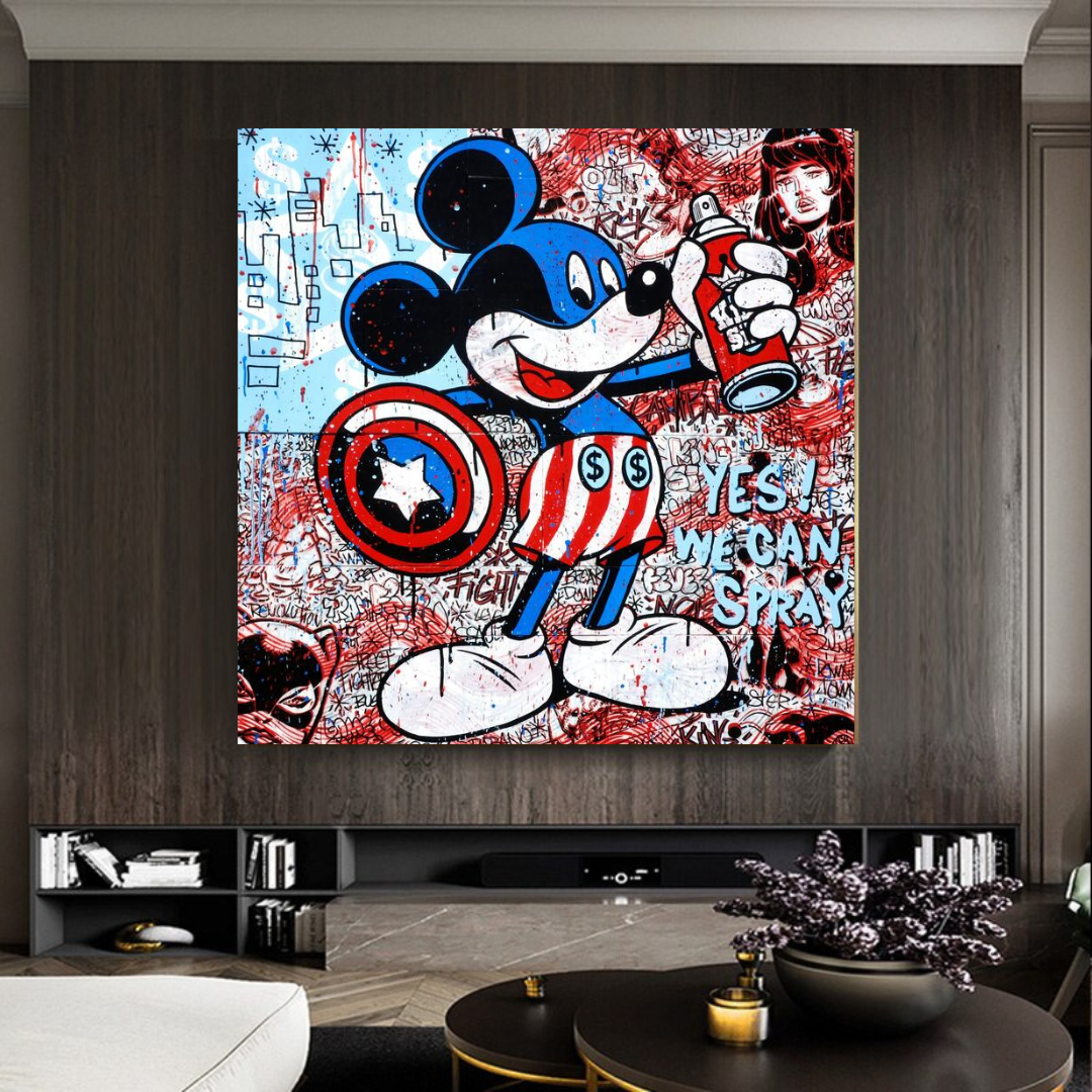 Disney Mickey Mouse Warrior Captain America Graffiti Canvas Wall Art-ChandeliersDecor.com