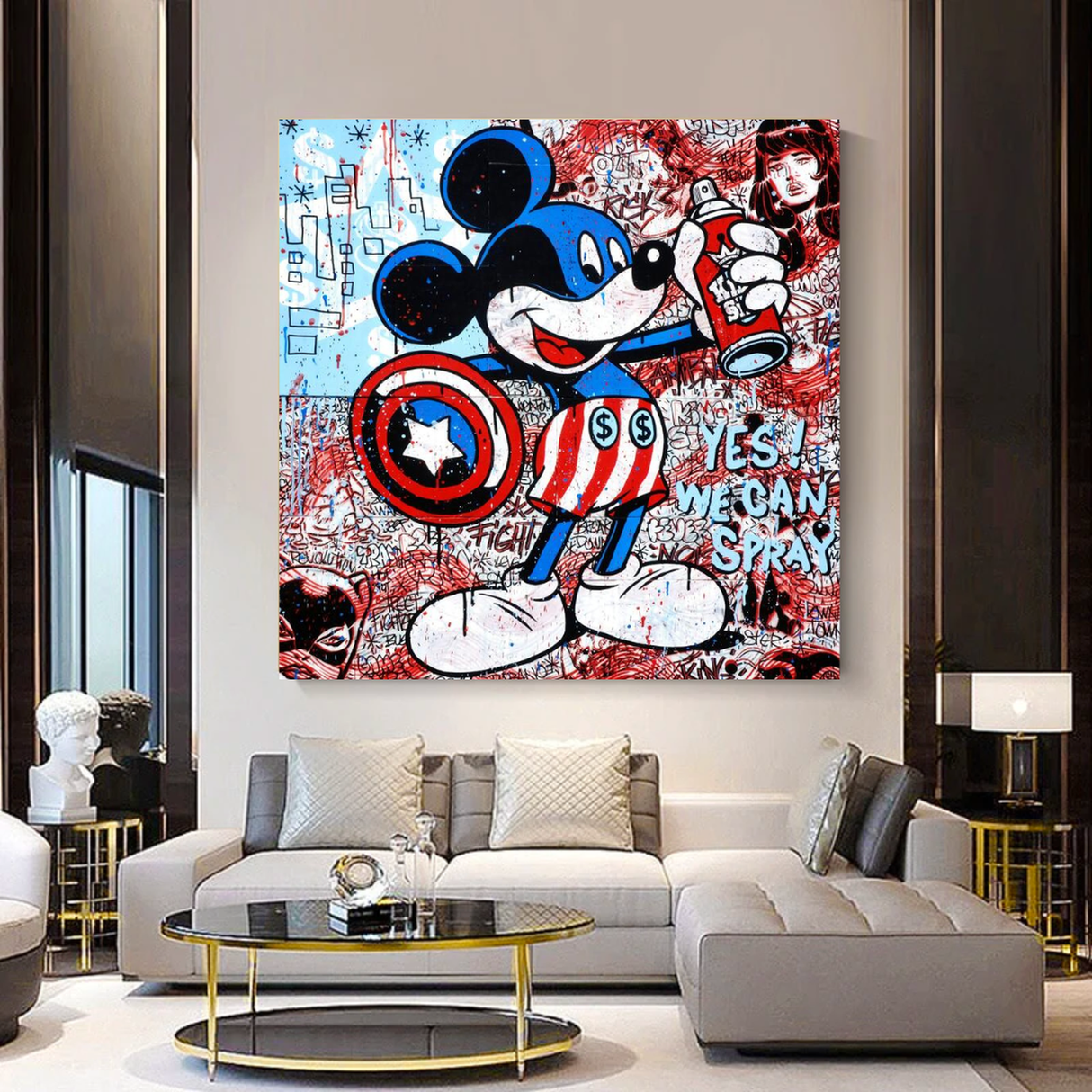 Disney Mickey Mouse Warrior Captain America Graffiti Canvas Wall Art-ChandeliersDecor.com