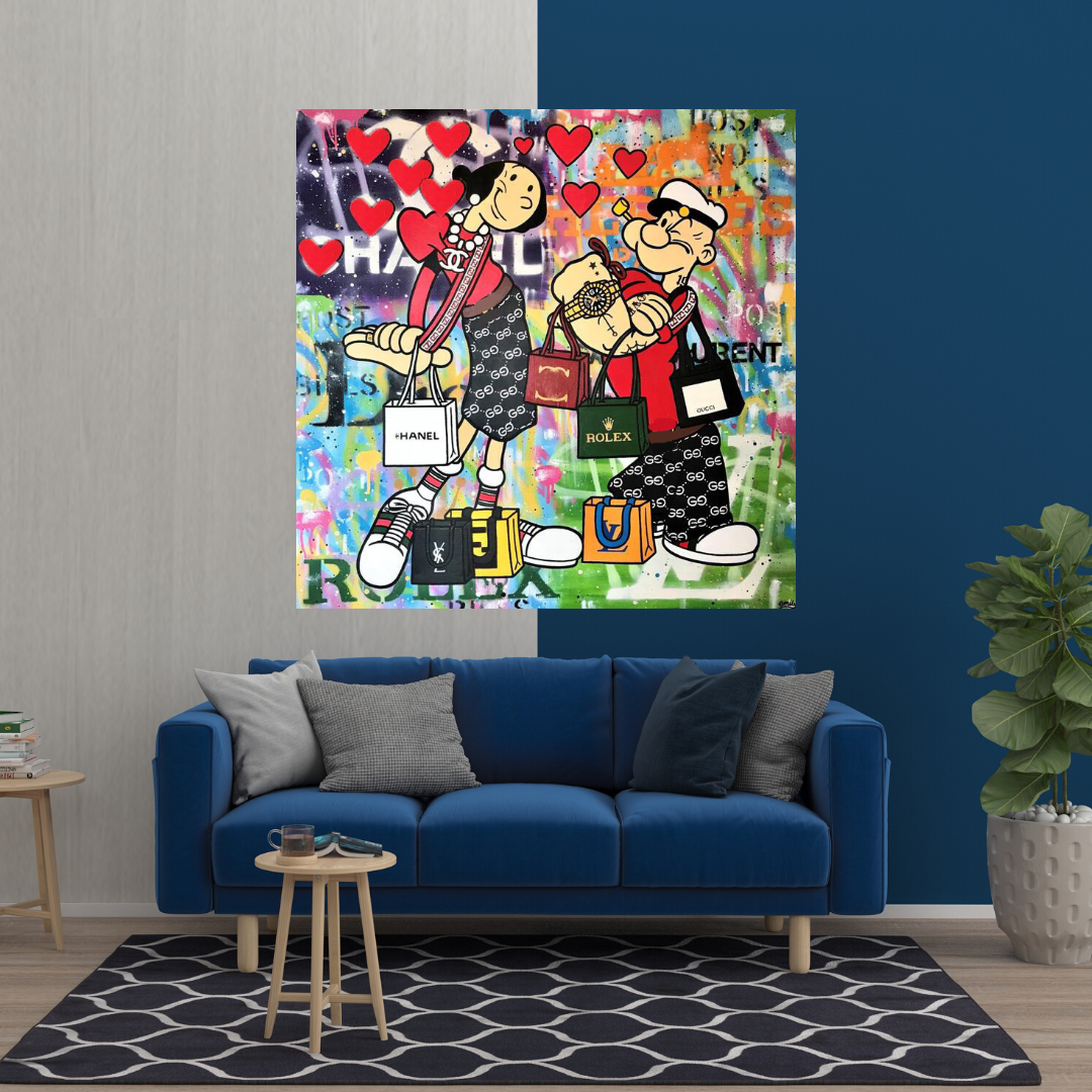 Disney Popeye and Girlfriend Graffiti Canvas Wall Art-ChandeliersDecor.com