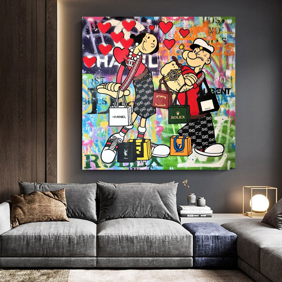 Disney Popeye and Girlfriend Graffiti Canvas Wall Art-ChandeliersDecor.com