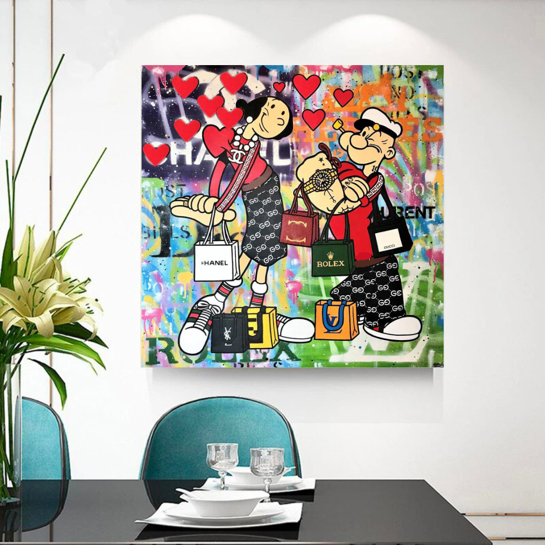 Disney Popeye and Girlfriend Graffiti Canvas Wall Art-ChandeliersDecor.com