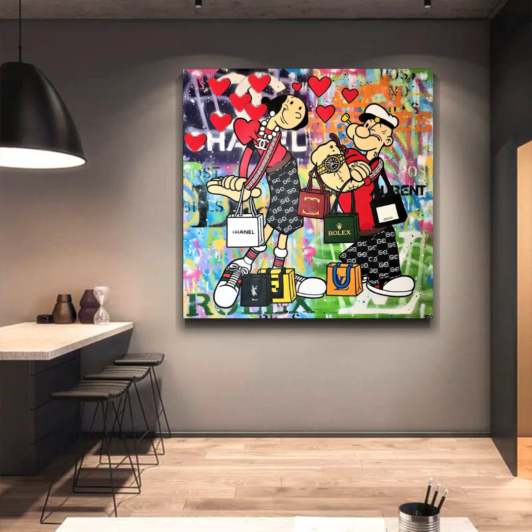 Disney Popeye and Girlfriend Graffiti Canvas Wall Art-ChandeliersDecor.com