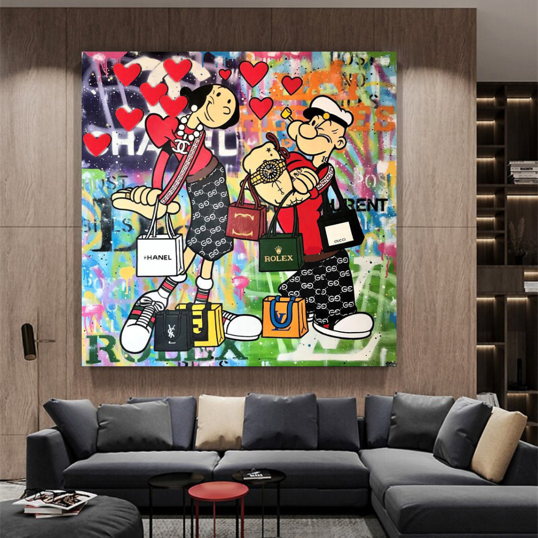 Disney Popeye and Girlfriend Graffiti Canvas Wall Art-ChandeliersDecor.com