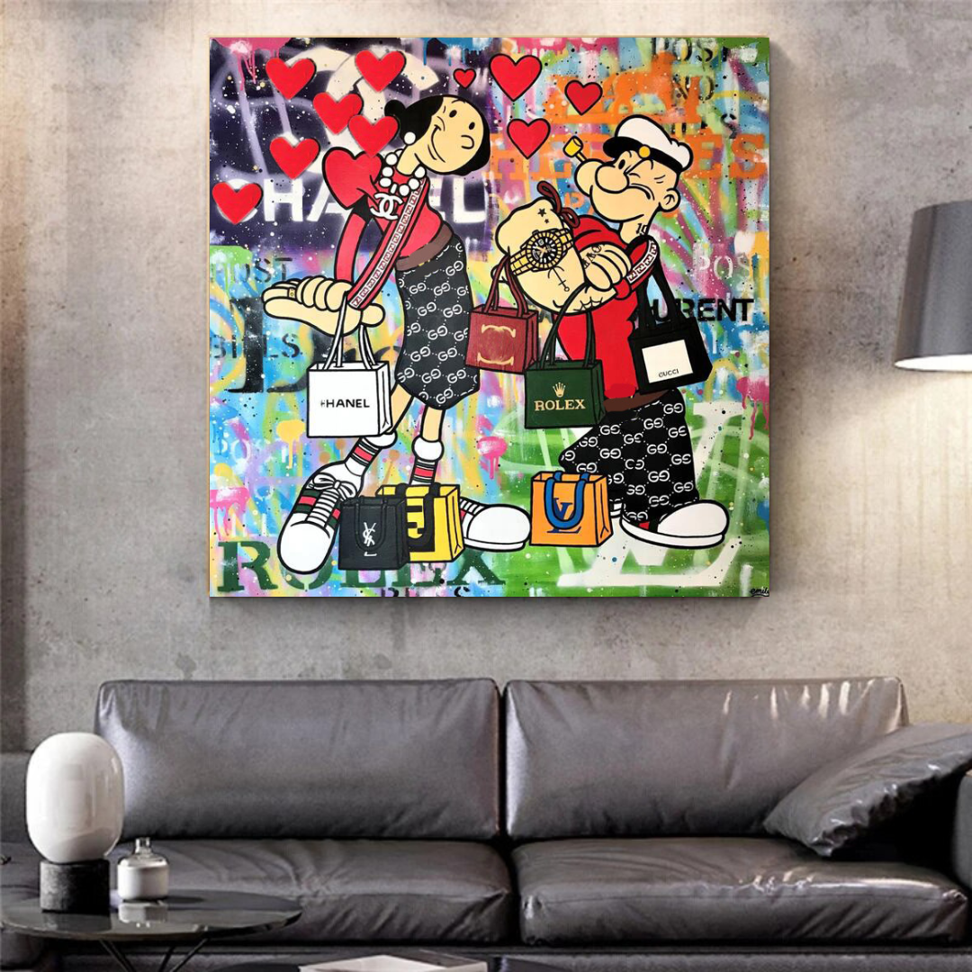 Disney Popeye and Girlfriend Graffiti Canvas Wall Art-ChandeliersDecor.com