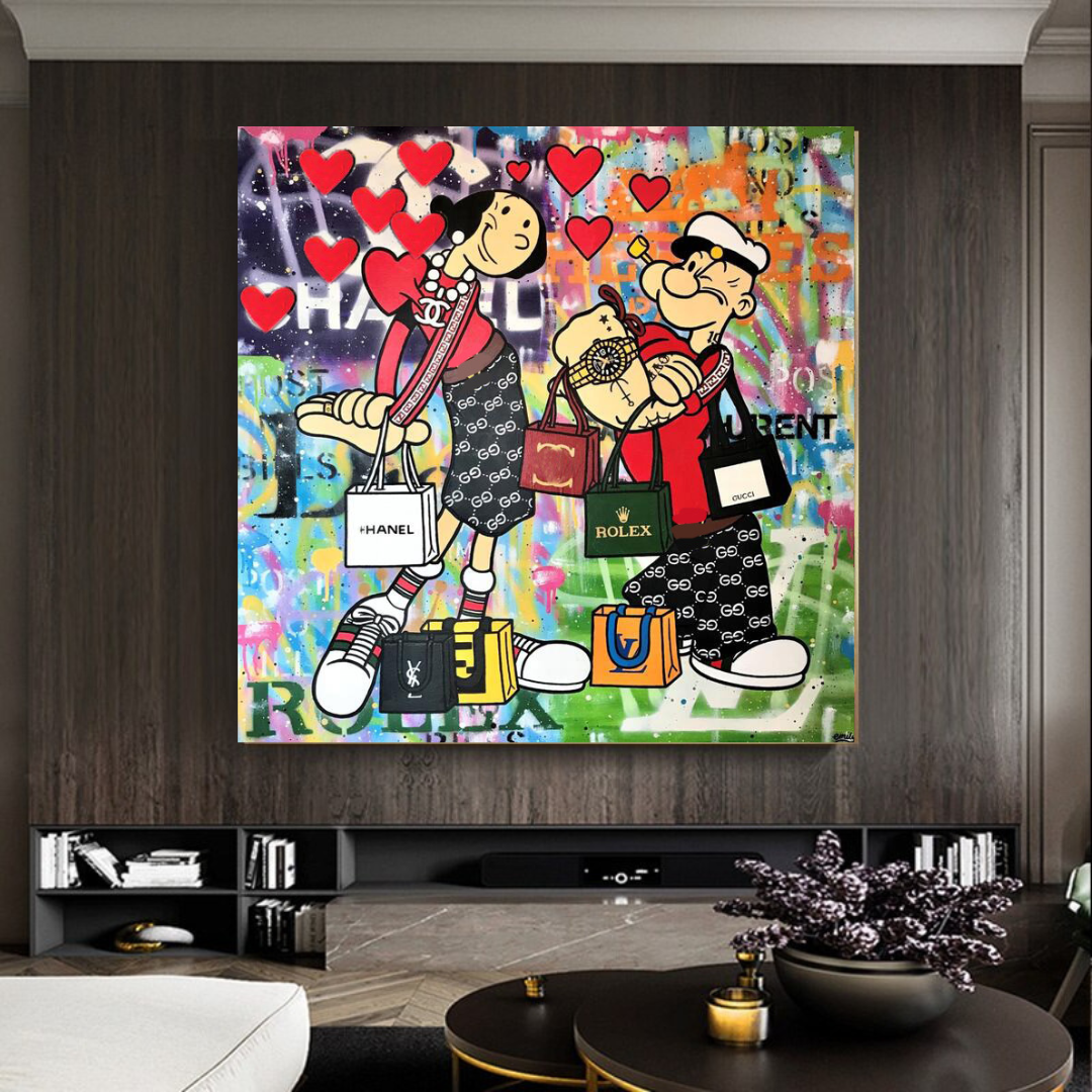Disney Popeye and Girlfriend Graffiti Canvas Wall Art-ChandeliersDecor.com