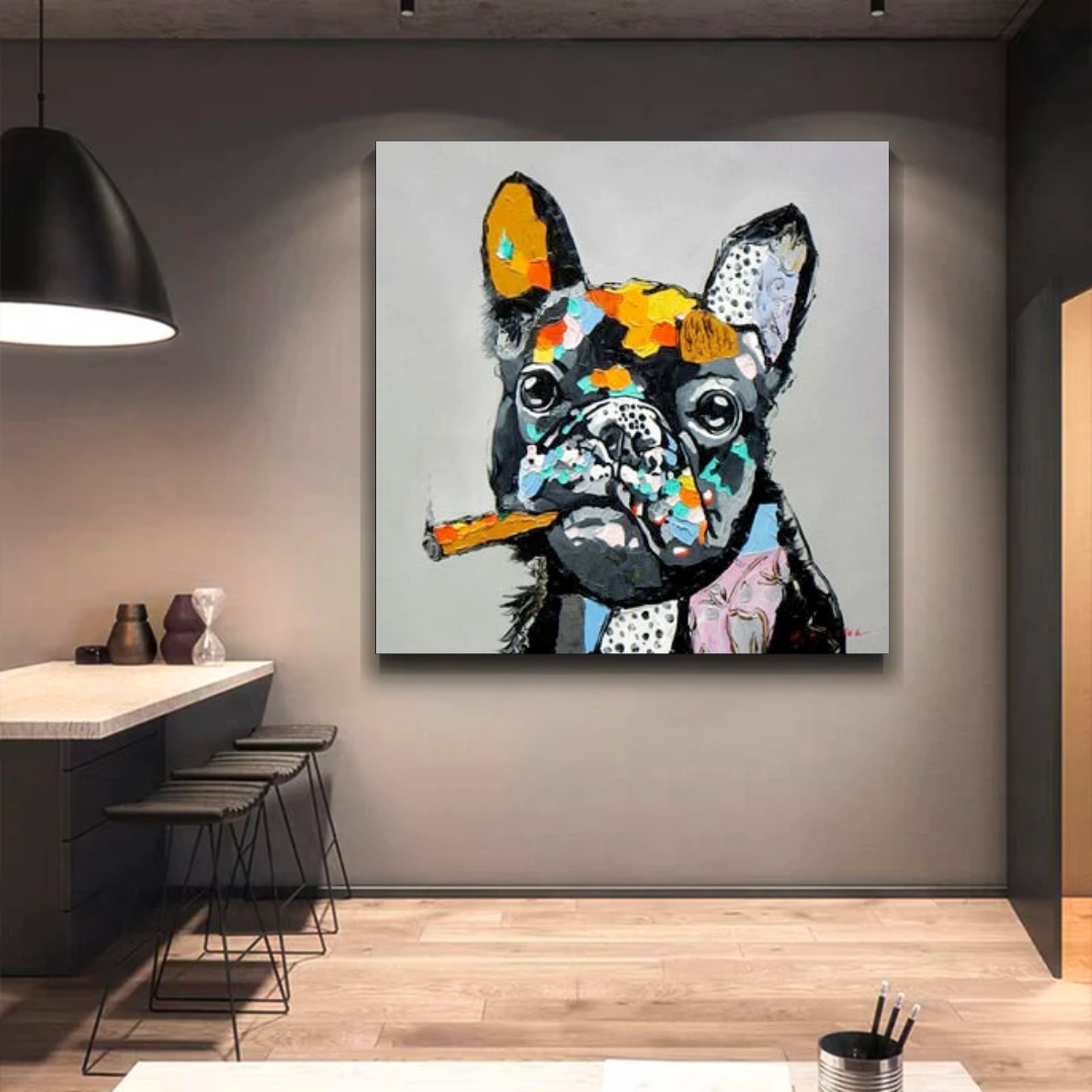 ChandeliersDecor.com-Wall Posters-Dog Cheers Smoking Bulldog Canvas Wall Art