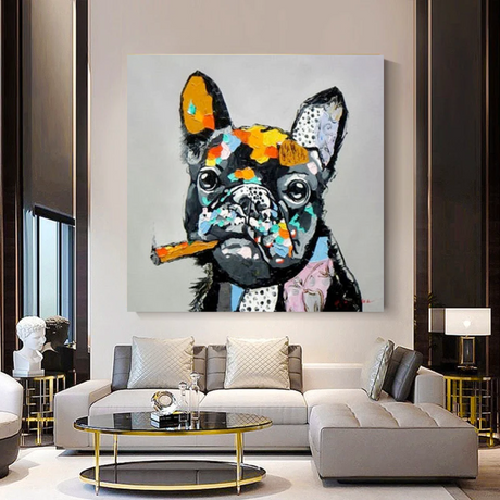 ChandeliersDecor.com-Wall Posters-Dog Cheers Smoking Bulldog Canvas Wall Art
