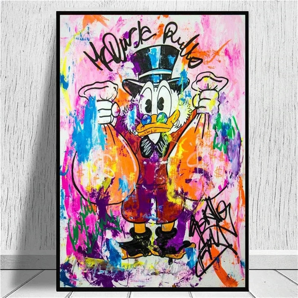 ChandeliersDecor.com-Wall Posters-Donald Duck Rich Money Canvas Wall Art