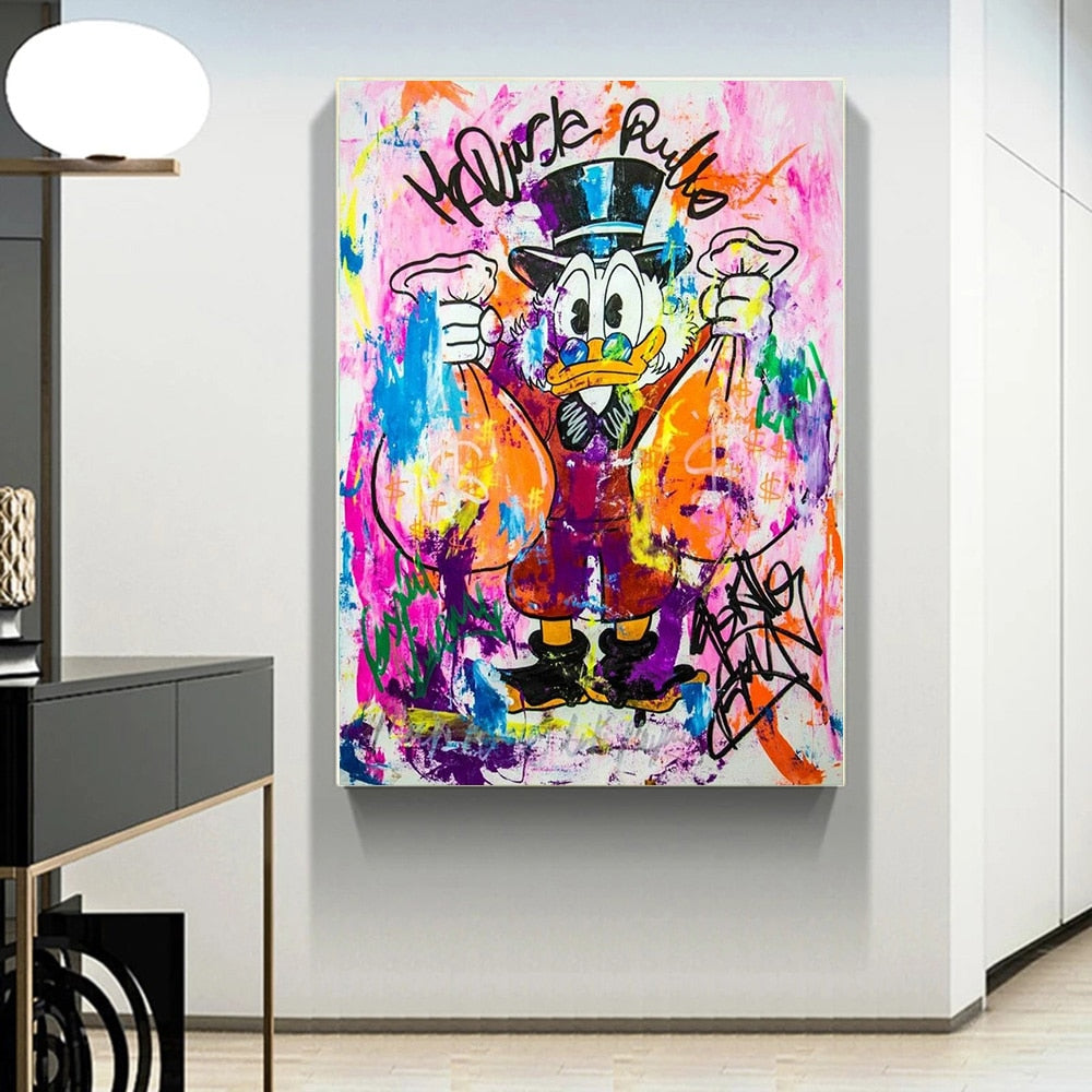 ChandeliersDecor.com-Wall Posters-Donald Duck Rich Money Canvas Wall Art