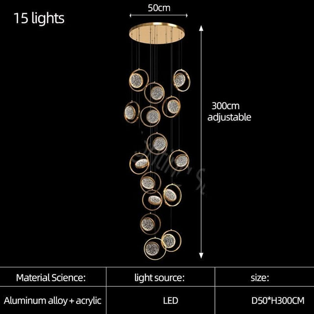 Double Rings Staircase Chandelier: Luxury Lighting Fixture-ChandeliersDecor.com