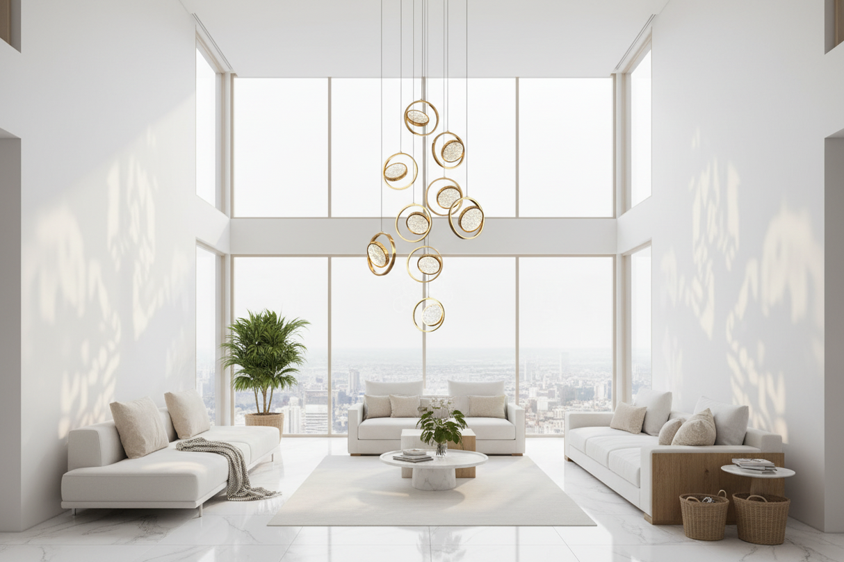 Double Rings Staircase Chandelier: Luxury Lighting Fixture-ChandeliersDecor.com