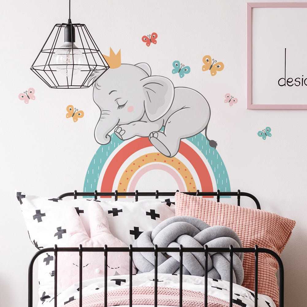 ChandeliersDecor.com-Home Decor Decals-Elephant on Rainbow Wall Sticker: Unique Décor