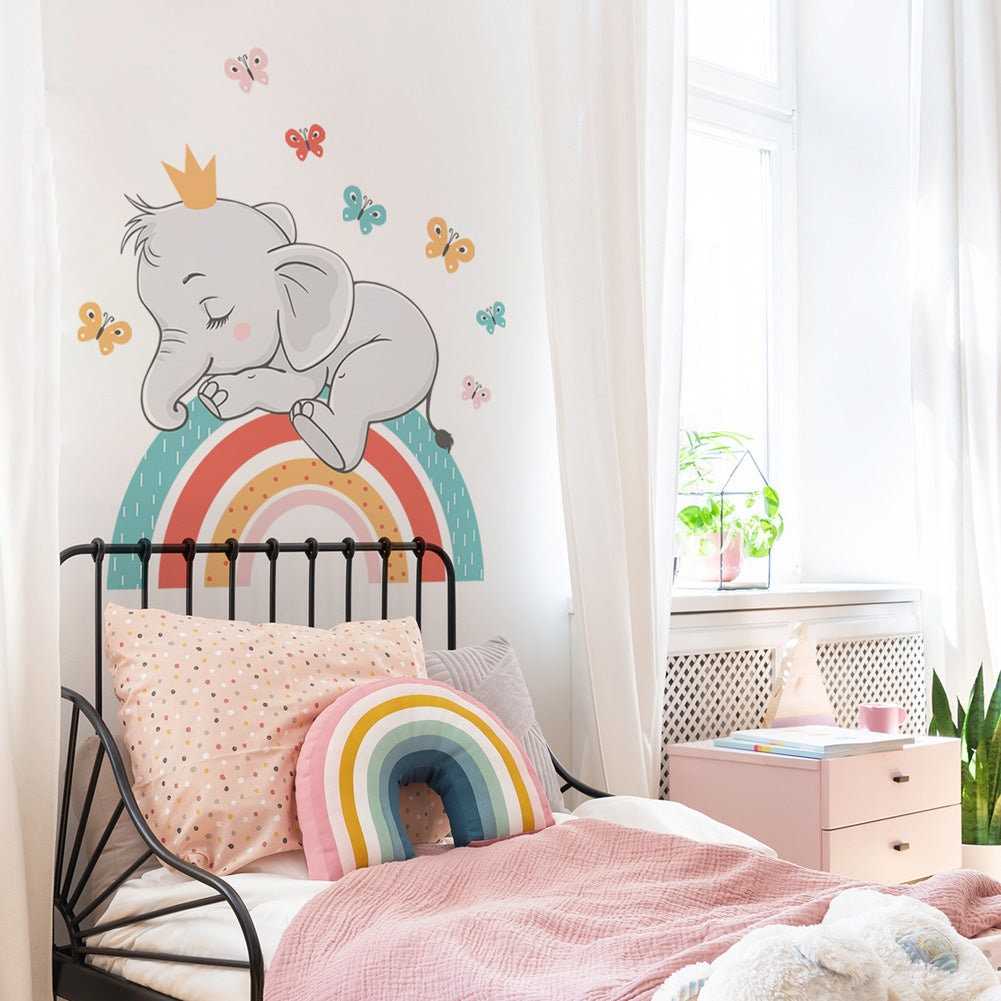ChandeliersDecor.com-Home Decor Decals-Elephant on Rainbow Wall Sticker: Unique Décor