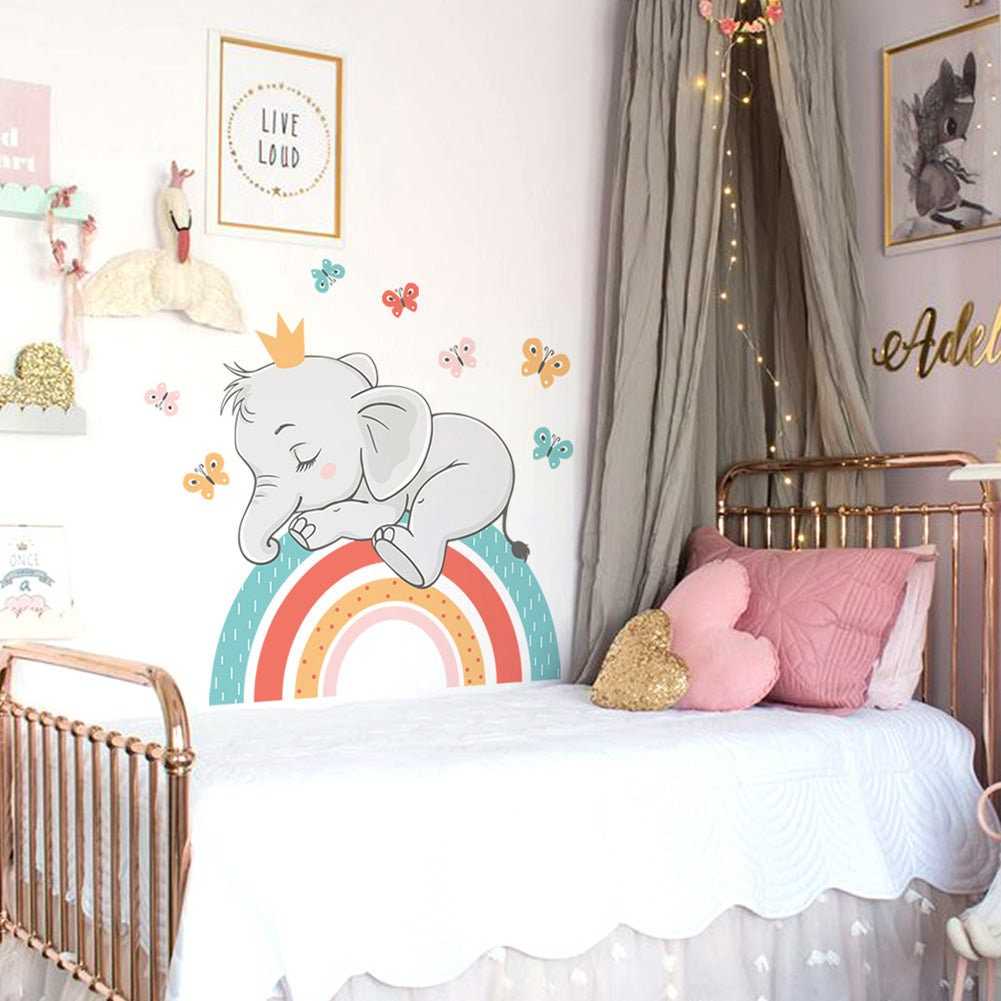 ChandeliersDecor.com-Home Decor Decals-Elephant on Rainbow Wall Sticker: Unique Décor
