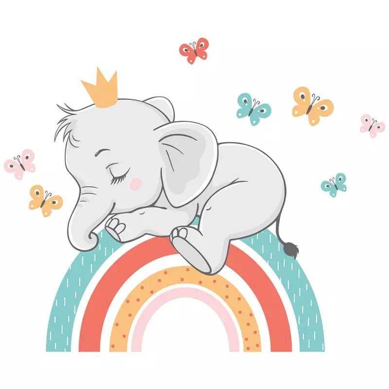 ChandeliersDecor.com-Home Decor Decals-Elephant on Rainbow Wall Sticker: Unique Décor