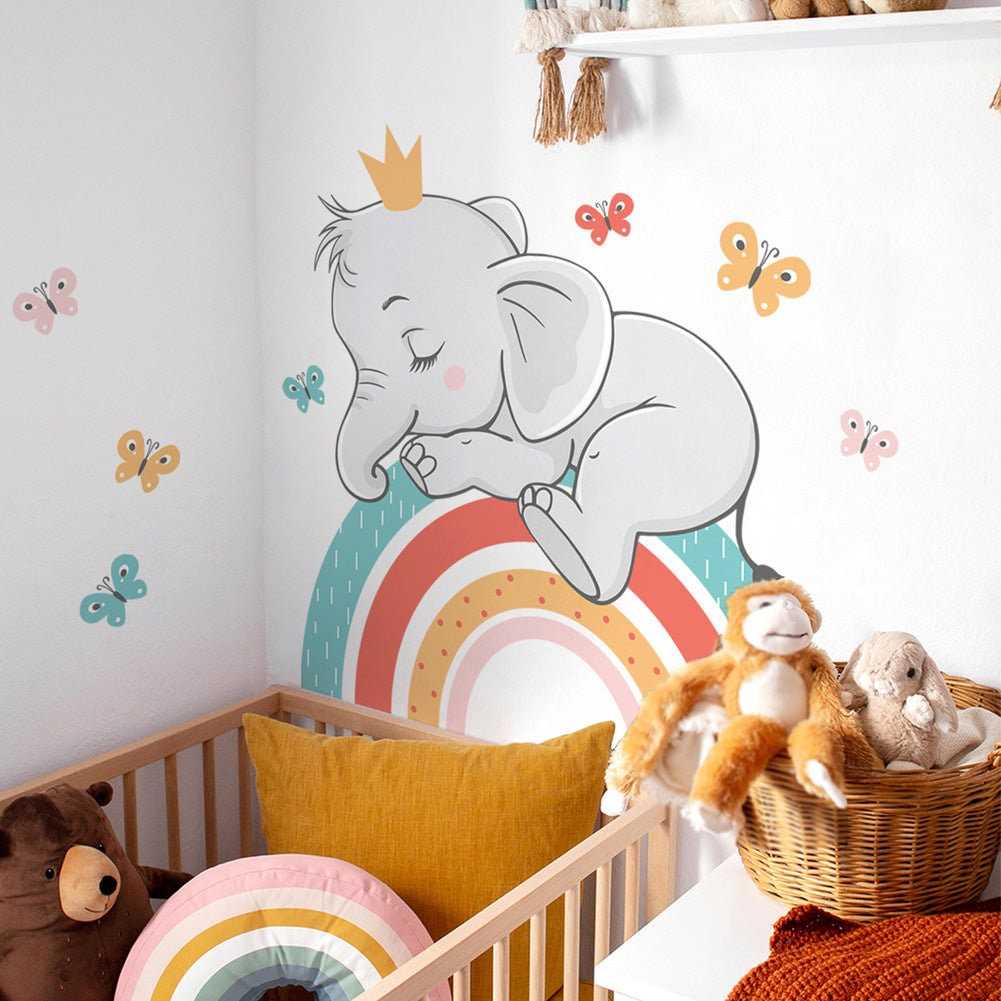ChandeliersDecor.com-Home Decor Decals-Elephant on Rainbow Wall Sticker: Unique Décor
