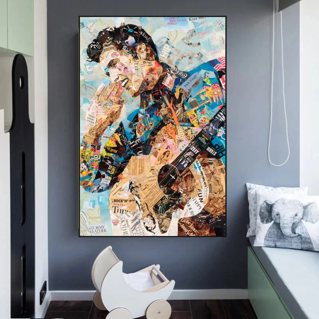 ChandeliersDecor.com-Musicians Wall Art-Elvis Presley Singer Portrait Canvas Painting Abstract Magazine Wall Art